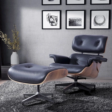 Кресло EAMES LOUNGE CHAIR и оттоманка EAMES LOUNGE CHAIR чёрные