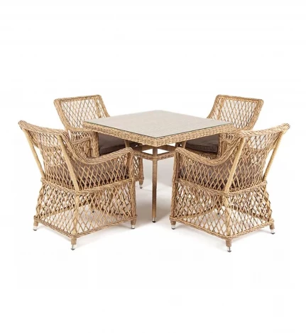 Обеденная группа плетеная на 4 персоны, цвет соломенный 4SIS Айриш AC4T-5-SET