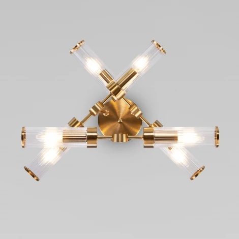 Потолочная люстра Wi-Fi ярусная на штанге Eurosvet Oriens 60166/6 латунь (220V, управление смартфоном, голосовое управление, умный дом - Minimir Home, Алиса, Маруся, Салют)