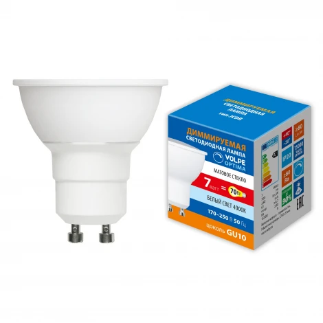 Лампа светодиодная, диммируемая, форма «JCDR», матовая, белый свет 4000K Volpe OPTIMA DIM LED-JCDR-7W/4000K/GU10/FR/DIM/SLS