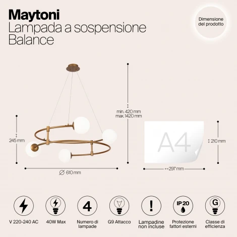 Подвесная люстра Maytoni Balance MOD317PL-04G (220V, на тросе, шарики)