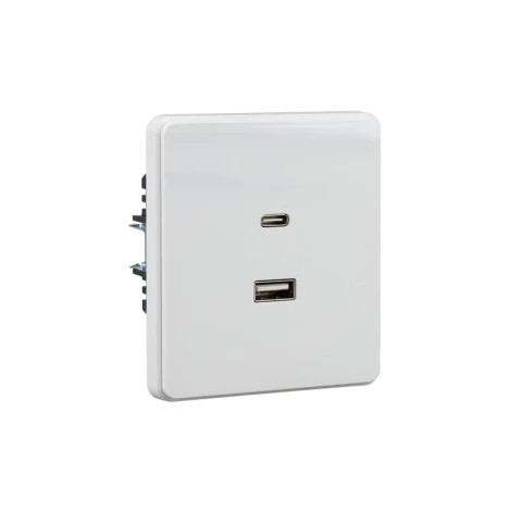 Розетка USB-A+Type-C 3А с функцией быстрой зарядки перламутр Kranz Round KR-78-0734-1