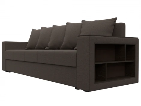 Диван прямой Дубай Лайт полки справа (ДСП,ЛДСП/Пластик/Рогожка/Коричневый) Лига Диванов 132281