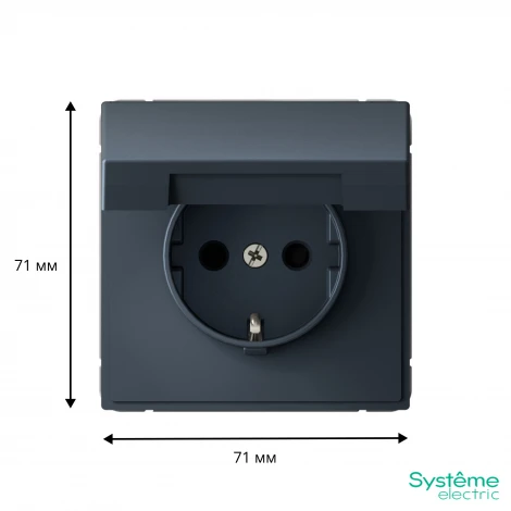 Розетка с заземлением, шторками и крышкой (грифель) Systeme Electric GAL000746S
