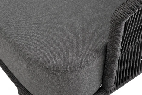 "Верона" диван 3-местный плетеный из роупа, каркас алюминий темно-серый (RAL7024) муар, роуп темно-серый круглый, ткань темно-серая 027 4SIS арт.УТ-00007143