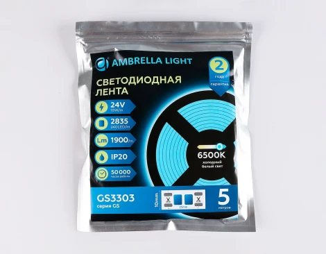 Светодиодная лента Ambrella Illumination GS3303 2835 240Led 18W/m 24V IP20 6500K 5m