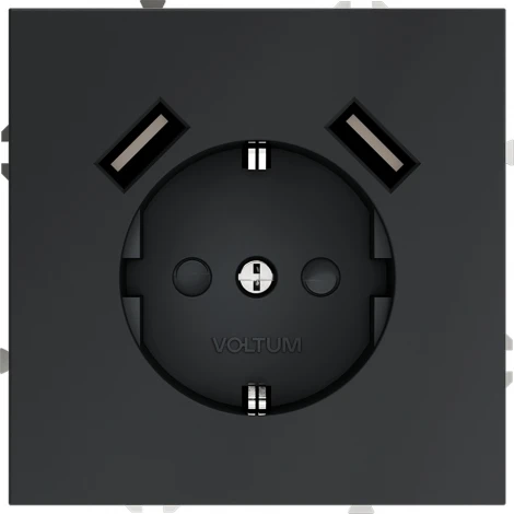 Розетка с заземлением, шторками и USBх2 (графит) Voltum S70 VLS040407