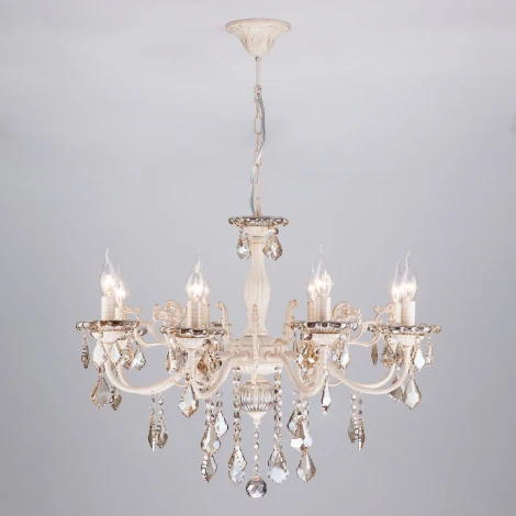 Подвесная люстра Eurosvet 3281 3281/8 белый с золотом / тонированный хрусталь (220V, хрусталь Strotskis, на цепи, подсвечник, свеча)
