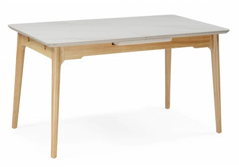 Кухонный стол Woodville Halmar 140(180)x80 белый спеченный камень / светлое дерево