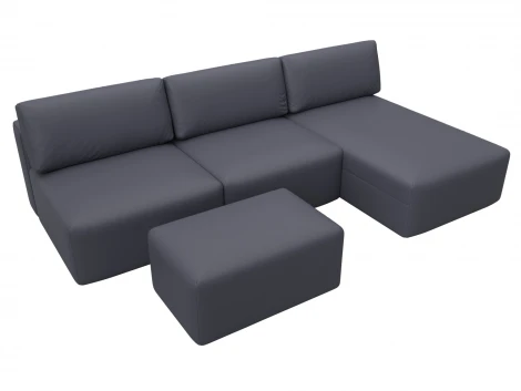 Диван угловой модульный с пуфом Лига-060 НПБ Лонг угол универсальный (ЛДСП,Брус,Фанера/Пластик/Экокожа/Серый) Лига Диванов 130071