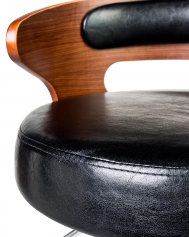 Стул барный DOBRIN FRED BLACK (коричневое дерево, чёрный) 1018_BlackBase-LMZ BLACK, цвет сиденья черный, каркаса коричневое основания черный