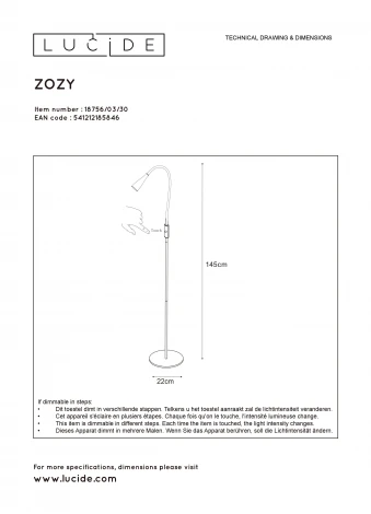 Торшер светодиодный с выключателем диммером Zozy 18756/03/30 (220V)