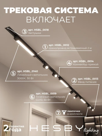 Трековая система в сборе встраиваемая однофазная 220V Hesby Lighting Skylite №5 HSBL_kompl_S005_VI4B3K