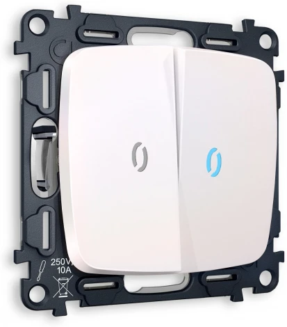 Комплект механизма Ambrella Volt 2-клавишного проходного выключателя с подсветкой 10000K OMEGA MO204040 Жемчуг QUANT