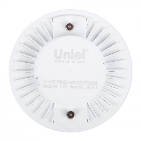 Лампочка светодиодная таблетка прозрачная GX53 7W 3000-4000K Uniel LED-GX53-7W/4000K+3000K/GX53/PR PLB02WH