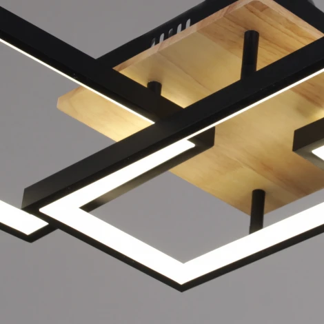 Потолочная люстра светодиодная на штанге с пультом с регулировкой цветовой температуры, яркости и ночным режимом Reluce 49560-0.3-03 BK+WOOD