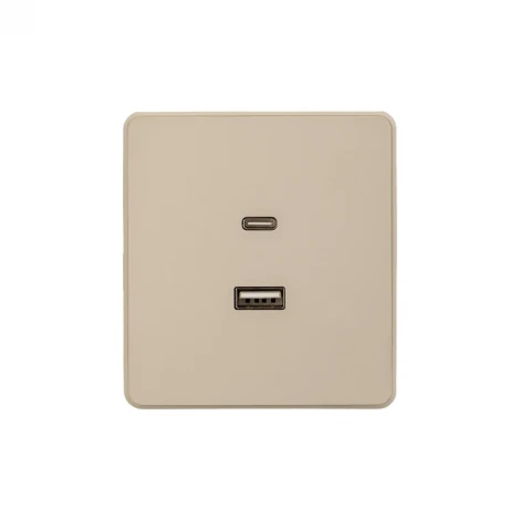 Розетка USB-A+Type-C 3А с функцией быстрой зарядки шелк Kranz Round KR-78-0734-7