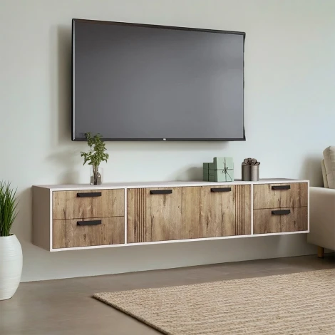 Тумба ТЭКС ТВ подвесная Парус-12, белый/дуб канадский