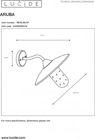 Настенный фонарь уличный Lucide Aruba 11870/01/97 (220V, IP44)