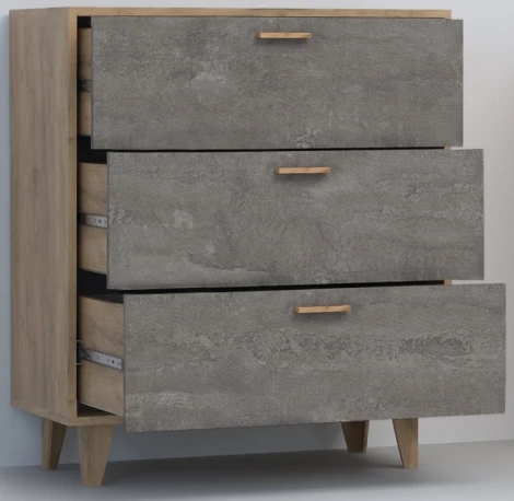 Комод Woodville Эго К-3 на ножках дуб крафт золотой / камень темный 458357
