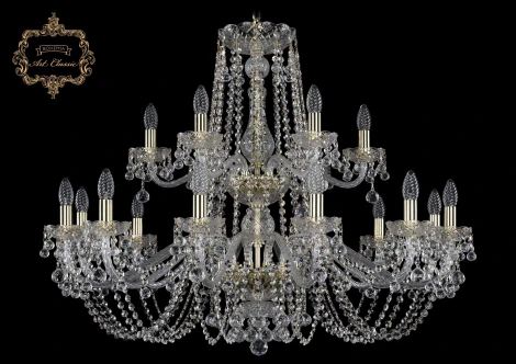 Подвесная большая люстра Art Classic 11.26 11.26.12+6.360.2d.Gd.B (220V, хрусталь, на цепи, подсвечник, свеча)