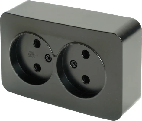 Розетка двойная без заземления (черный матовый) Stekker София 49496