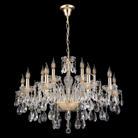 Подвесная большая люстра Crystal Lux MONICA SP10+5 GOLD (220V, подвески, на цепи, подсвечник, свеча)