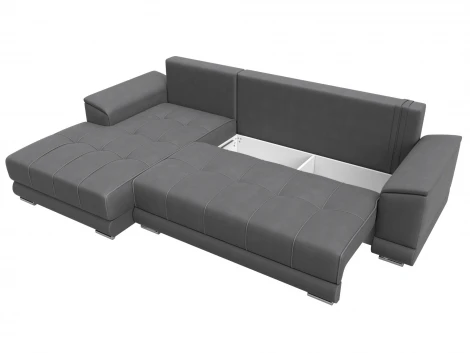 Диван угловой НордСтар левый угол (ДСП,Брус/Пластик/Замша/Серый) Лига Диванов 128212L