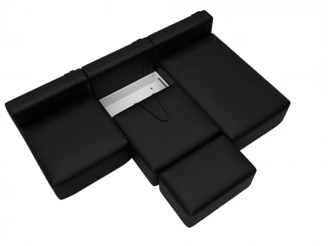 Диван угловой модульный с пуфом Лига-060 НПБ Лонг угол универсальный (ЛДСП,Брус,Фанера/Пластик/Экокожа/Черный) Лига Диванов 130070