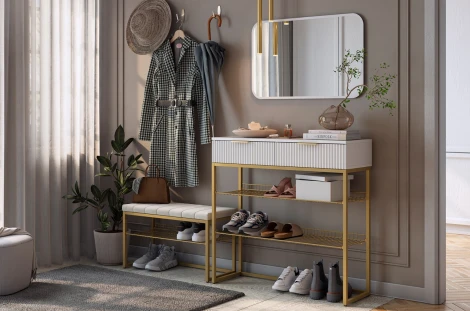 Обувница Классная 2 Mebelson (Металл,Ткань/Золотой,Кремовый) арт.172220,3329