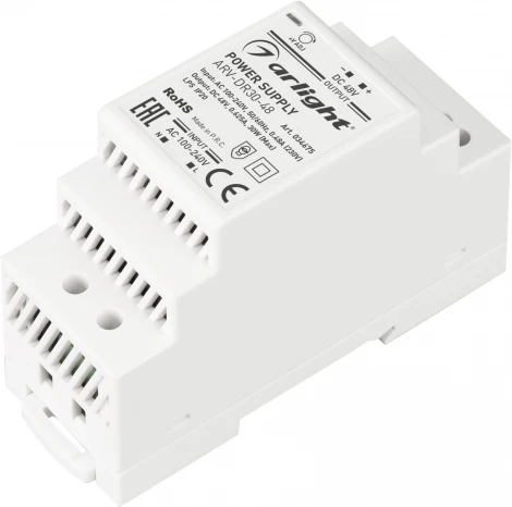Блок питания ARV-DR30-48 (48V, 0.6A, 30W) (Arlight, IP20 DIN-рейка) 034675