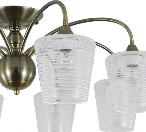 Потолочная люстра на штанге Escada Karera 2129/8P 8x40Вт E27, металл/стекло, античная бронза, прозрачный с рисунком плафон