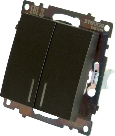 Выключатель двухклавишный с подсветкой (графит) Stekker Катрин 49409