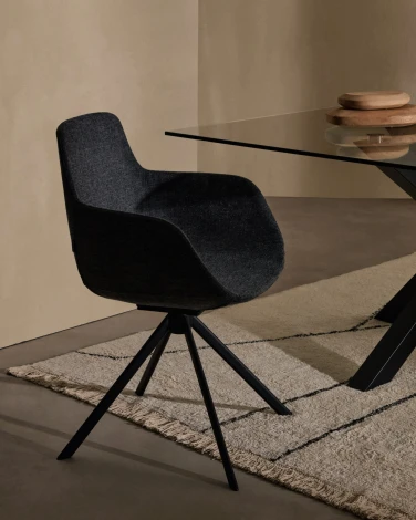 Поворотное рабочее кресло Tissiana из темно-серой синели и черного матового алюминия La Forma (ex Julia Grup) арт.175092