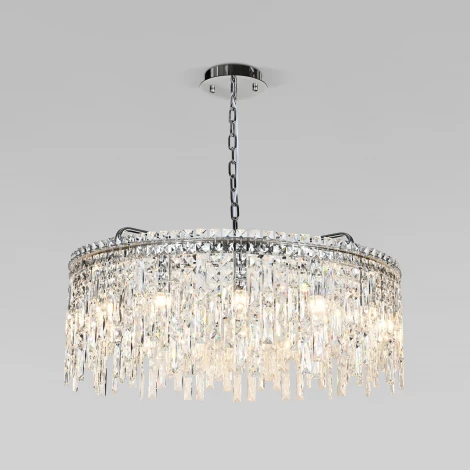 Подвесная люстра Wi-Fi хрустальная Eurosvet Blitz 60159 хром/ прозрачный хрусталь Strotskis хром (220V, управление смартфоном, голосовое управление, умный дом - Minimir Home, Алиса, Маруся, Салют, на цепи)
