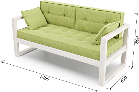 Диван Arsko Астер Мини беленый дуб зеленая рогожка