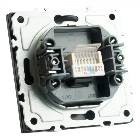Розетка Ethernet RJ-45 (черный уголь, soft touch) Stekker Эмили 49847