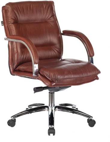 Кресло руководителя Бюрократ T-9927SL-LOW светло-коричневый Leather Eichel кожа низк.спин. крестовина металл хром