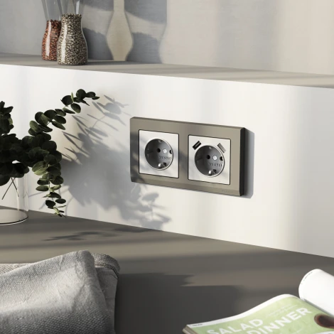 Розетка с заземлением и шторками (серебряный матовый) Werkel W1171165 (a063613)