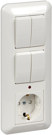 Розетка встраиваемая с заземлением с двумя двухклавишными выключателями (белый) Systeme Electric Prima BK2VR-008B-B