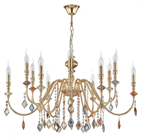 Подвесная люстра Crystal Lux MERCEDES SP6+6 GOLD/COLOR (220V, на цепи, свеча)