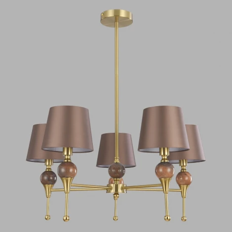 Потолочная люстра на штанге Lumion Eletra 8417/5 латунь/коричневый, металл/стекло/текстиль Е14 5*40W 220V