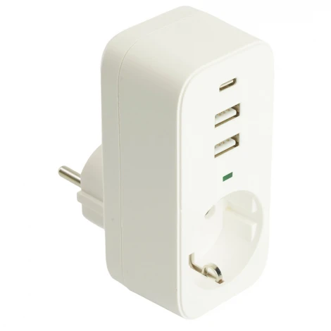 Сетевой фильтр одноместный с заземлением 2хUSB Type A+C (белый) Stekker Nova 50142