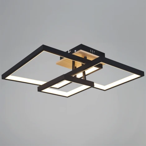 Потолочная люстра светодиодная на штанге с пультом с регулировкой цветовой температуры, яркости и ночным режимом Reluce 98560-0.3-03 BK+WOOD