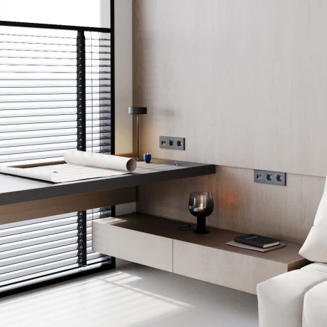 Розетка с заземлением, шторками и USB Type A+С (графит) Voltum S70 VLS040507