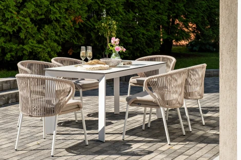 "Венето" обеденная группа на 6 персон со стульями "Милан", каркас белый, роуп бежевый 4SIS арт.УТ-00009334