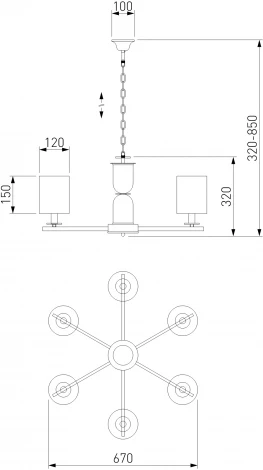 Подвесная люстра Wi-Fi Eurosvet Caprera 60146/6 латунь (220V, управление смартфоном, голосовое управление, умный дом - Minimir Home, Алиса, Маруся, Салют, на цепи)