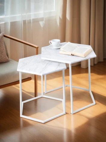 Стол журнальный МеталлАрт М003 белый мрамор/белый Mebelik 009504