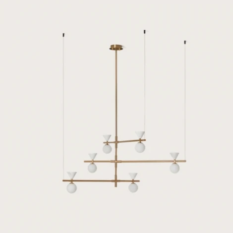 Потолочная люстра на штанге золотой металл/белый мрамор Aromas del Campo Oneta C1299/6 Aged gold/Matt white