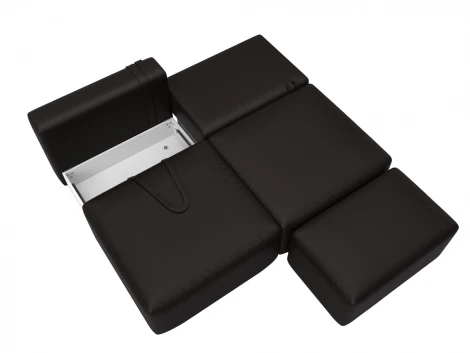 Диван прямой модульный с пуфом Лига-060 НПБ (ЛДСП,Брус,Фанера/Пластик/Экокожа/Коричневый) Лига Диванов 130053